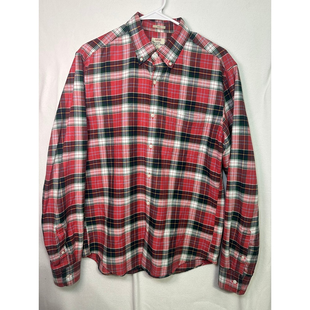 J.Crew Slim Fit Oxford Shirt Mens Medium Red Green Tartan‎ Plaid Button Down